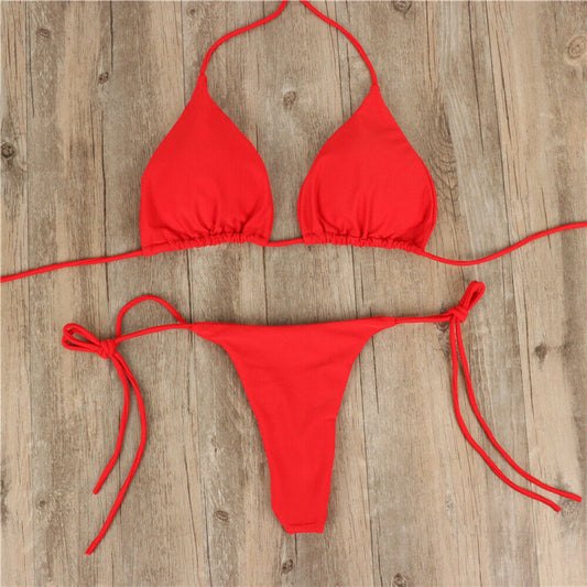 Bikini halter con lazos para mujer, traje de baño dividido con lazos.